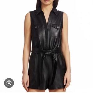 7 For All Mankind Faux Leather Romper Black Size Belted Collared